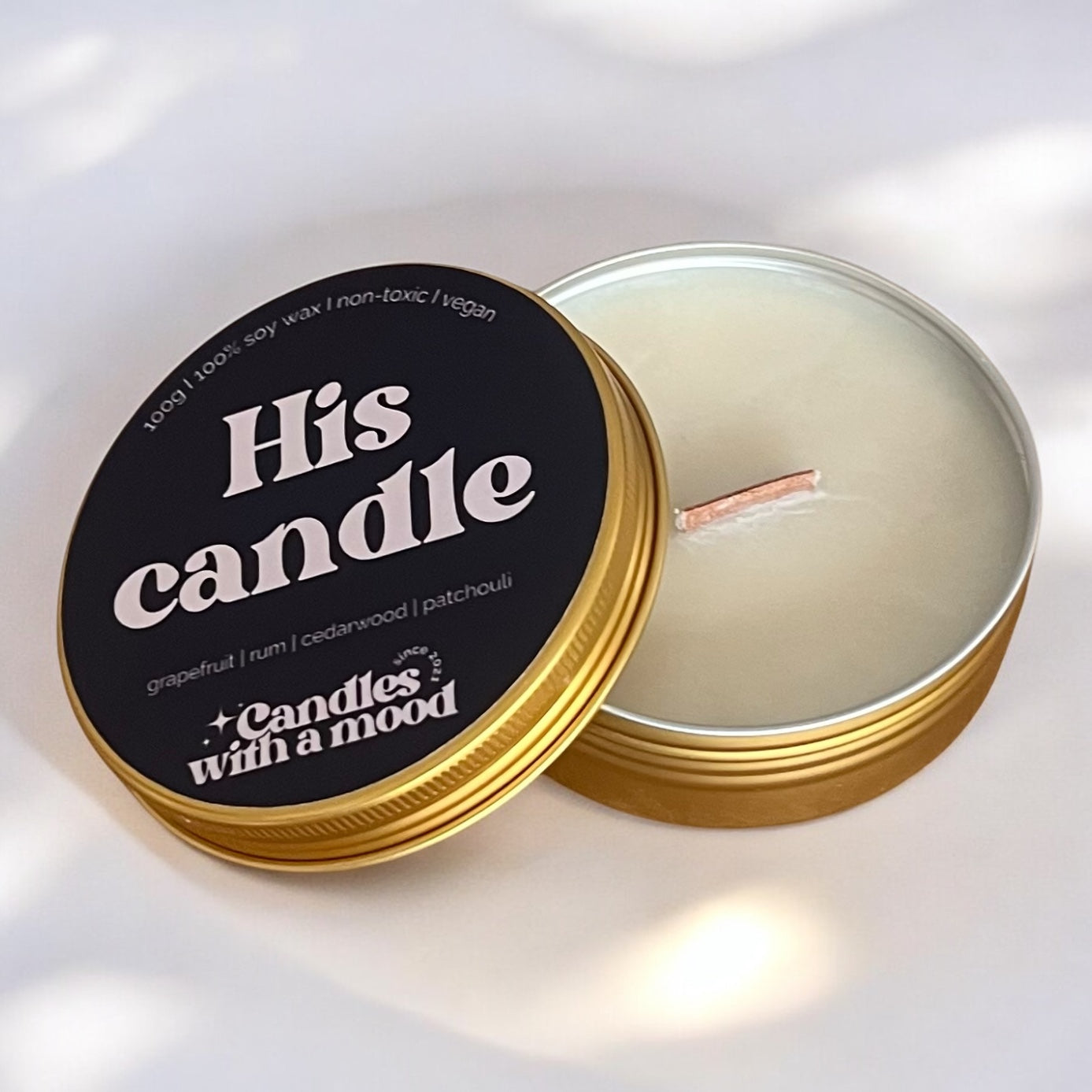 Lumânare parfumată din ceară de soia HIS CANDLE grapefruit - rum - cedarwood - patchouli 100g
