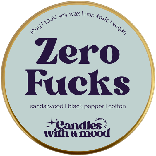 Lumânare parfumată din ceară de soia ZERO FUCKS sandalwood - black pepper - cotton 100g
