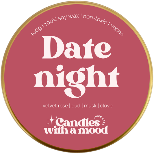 Lumânare parfumată din ceară de soia DATE NIGHT  velvet rose - oud - musk - clove 100g
