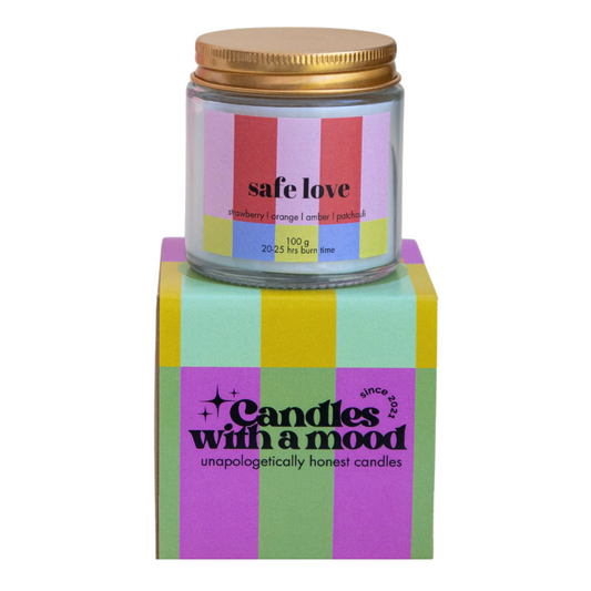 Lumânare parfumată din ceară de soia SAFE LOVE strawberry - orange - amber - patchouli 100g