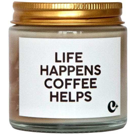 Lumânare parfumată din ceară de soia Iced Latte LIFE HAPPENS COFFEE HELPS - coffee - sugar - milk 100g