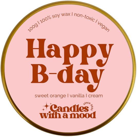 Lumânare parfumată din ceară de soia HAPPY B-DAY sweet orange - vanilla - cream 100g